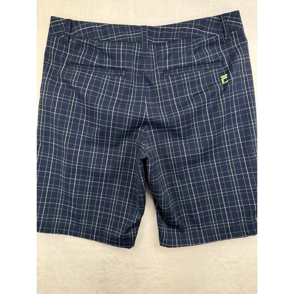 FILA Sport Golf Shorts Mens 36 Blue Plaid Microfiber Stretch Performance Casual